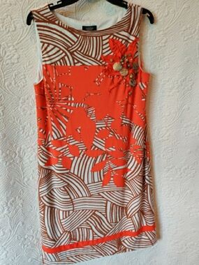 Peck & Peck Tropical Hawaiian Abalone Shell & Beads Sleeveless Summer Dress